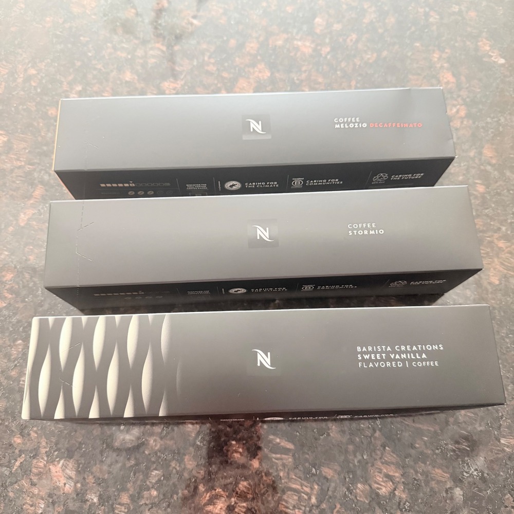 Nespresso Vertuo Coffee Pods 30ct Stormio Melozio Decaf Sweet Vanilla Sleeves